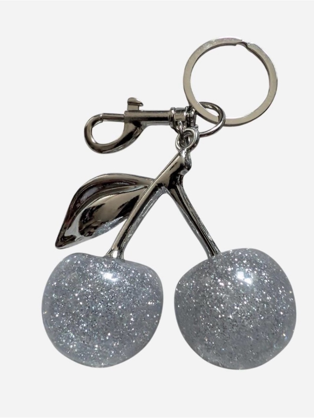 Silver Cherry Glitter Keychain